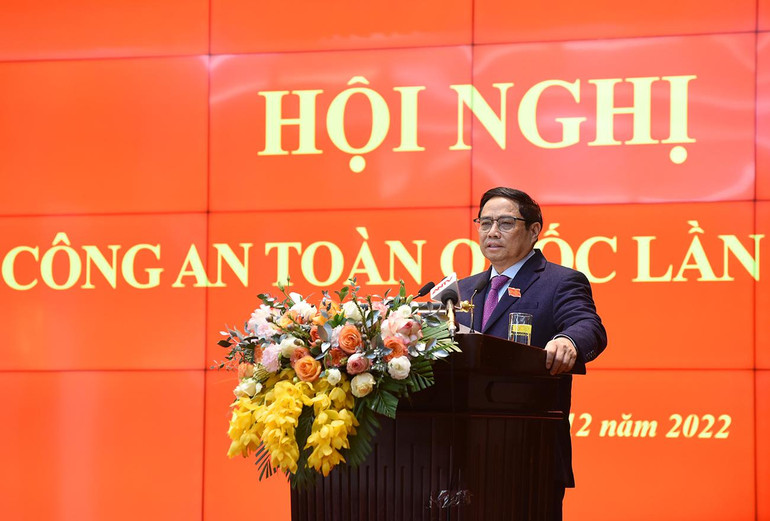 Thủ tướng Phạm Minh Chính phát biểu chỉ đạo Hội nghị Công an toàn quốc.