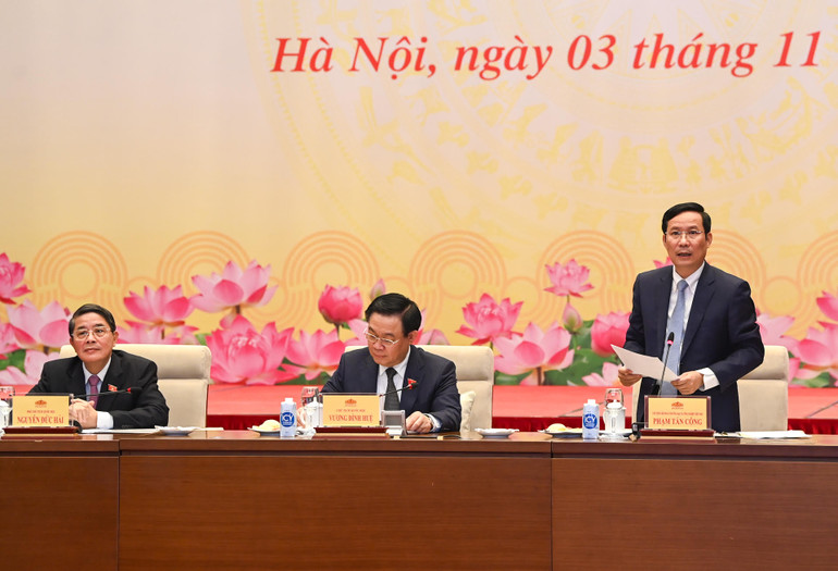 Chủ tịch VCCI Phạm Tấn Công phát biểu tại buổi gặp mặt. (Ảnh: DUY LINH)