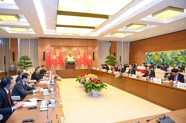 Quang cảnh buổi hội kiến tại Nhà Quốc hội. (Ảnh: DUY LINH)