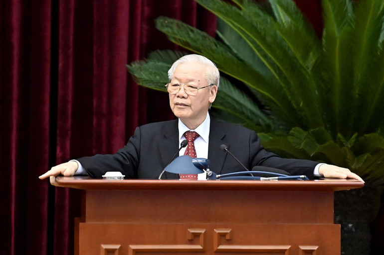 Tổng Bí thư Nguyễn Phú Trọng phát biểu kết luận hội nghị. (Ảnh: ĐĂNG KHOA)