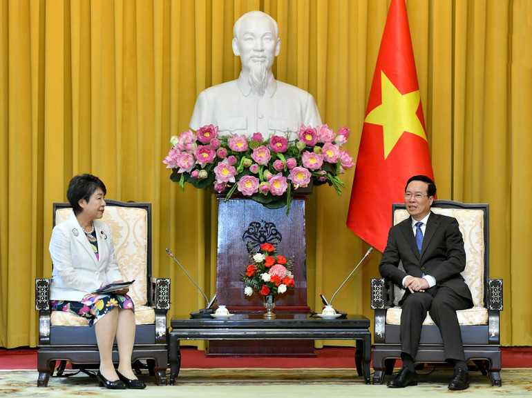 Chủ tịch nước Võ Văn Thưởng tiếp Bộ trưởng Ngoại giao Nhật Bản Kamikawa Yoko. (Ảnh: ĐĂNG KHOA) Chủ tịch nước Võ Văn Thưởng tiếp Bộ trưởng Ngoại giao Nhật Bản Kamikawa Yoko. (Ảnh: ĐĂNG KHOA)