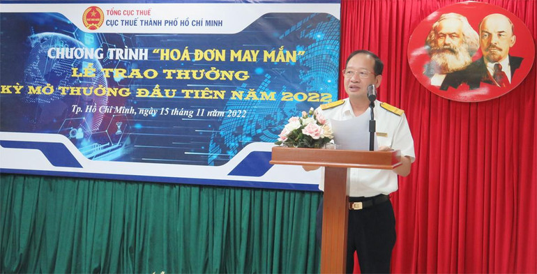 Ông Nguyễn Tiến Dũng, Phó Cục trưởng Cục Thuế Thành phố Hồ Chí Minh phát biểu tại buổi lễ.