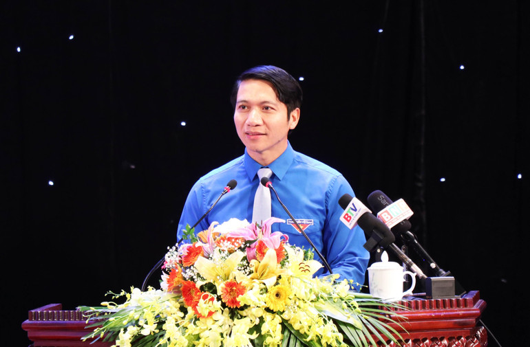 Bí thư Thường trực Trung ương Đoàn, Chủ tịch Hội Liên hiệp Thanh niên Việt Nam Nguyễn Ngọc Lương phát biểu tại Đại hội.