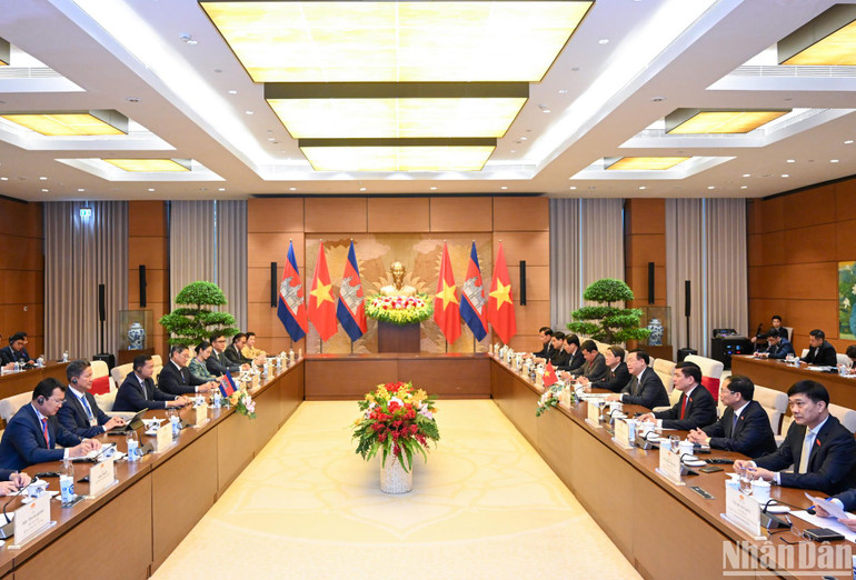 Quang cảnh buổi hội kiến tại Nhà Quốc hội. (Ảnh: DUY LINH)