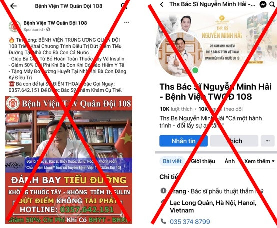 Các trang giả mạo thầy thuốc Bệnh viện Trung ương Quân đội 108. Các trang giả mạo thầy thuốc Bệnh viện Trung ương Quân đội 108.