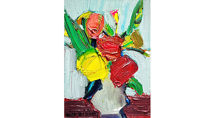 Tác phẩm “Mầu hồng vẫn sống tươi” của họa sĩ Đoàn Đức Hùng.