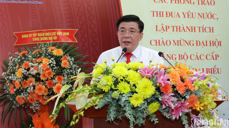 Bí thư Đảng ủy, Chủ tịch Hội đồng thành viên Tổng Công ty Điện lực miền nam Lê Văn Trang phát biểu tại đại hội.