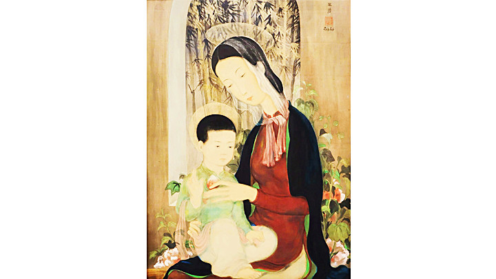 Bức “Món quà từ mẹ” của họa sĩ Lê Phổ, sáng tác khoảng 1935-1945, mực và mầu trên lụa 63,5x50,5 cm.