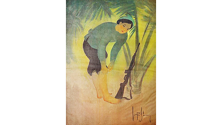 Bức tranh lụa về nữ du kích Củ Chi - Bảy Mô.