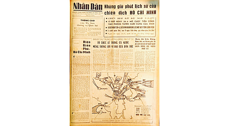 Trang nhất Báo Nhân Dân ra ngày 7/5/1975. Tư liệu do nhà sưu tầm Nguyễn Phi Dũng lưu giữ.