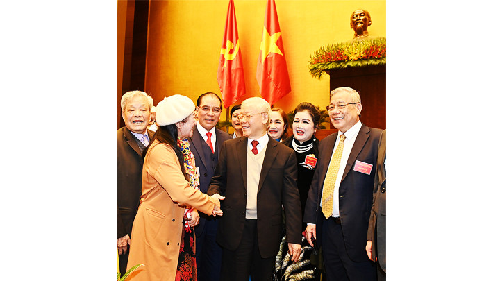 Tổng Bí thư Nguyễn Phú Trọng và các đại biểu dự Hội nghị Văn hóa toàn quốc năm 2021. Ảnh: ĐĂNG KHOA Tổng Bí thư Nguyễn Phú Trọng và các đại biểu dự Hội nghị Văn hóa toàn quốc năm 2021. Ảnh: ĐĂNG KHOA