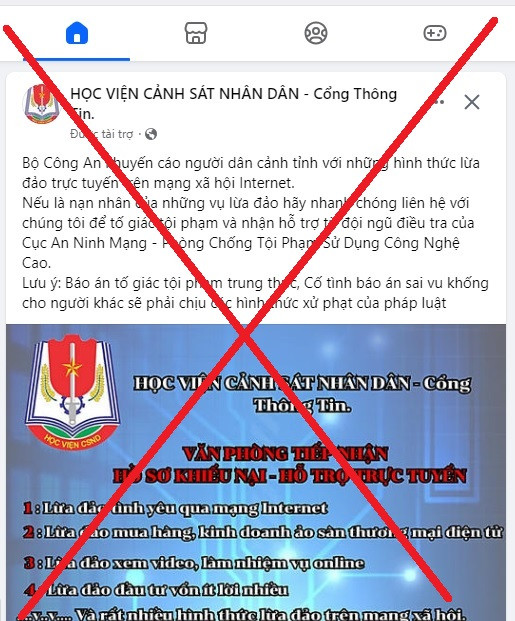Hình ảnh trang mạng giả mạo Học viện Cảnh sát nhân dân