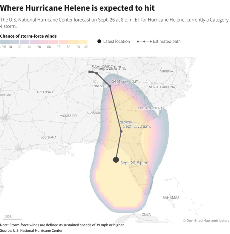 Dự kiến đường đi của siêu bão Helene. Dự kiến đường đi của siêu bão Helene.