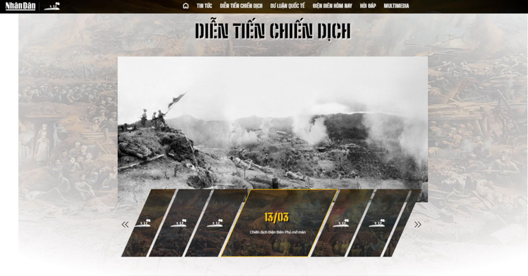 Điểm nhấn của Trang thông tin là Nhật ký chiến dịch, cập nhật đầy đủ diễn biến 56 ngày đêm của Chiến dịch Điện Biên Phủ, từ ngày 13/3/1954 đến 7/5/1954.