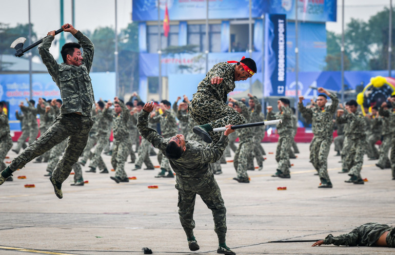 Màn trình diễn võ thuật tại Lễ Tổng duyệt Triển lãm Quốc phòng quốc tế Việt Nam 2024.