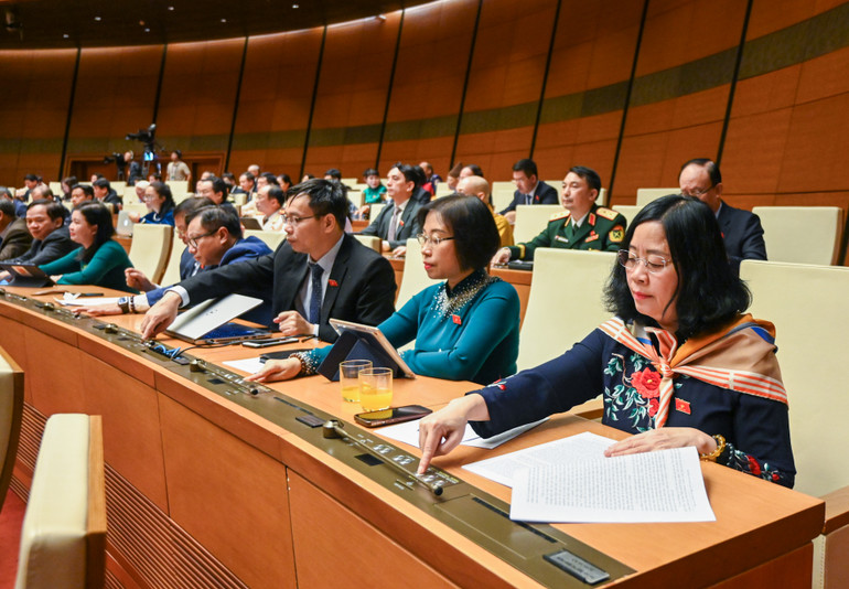 Các đại biểu tiến hành biểu quyết. (Ảnh: DUY LINH) Các đại biểu tiến hành biểu quyết. (Ảnh: DUY LINH)