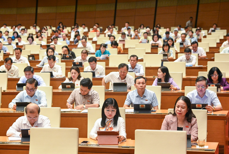 Quang cảnh phiên họp sáng 27/5. (Ảnh: DUY LINH)