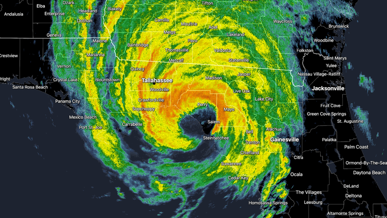 Bão Helene đổ bộ vào đất liền ngay sau 11 giờ tối theo giờ miền Đông Hoa Kỳ vào thứ năm. (Ảnh: RadarScope)