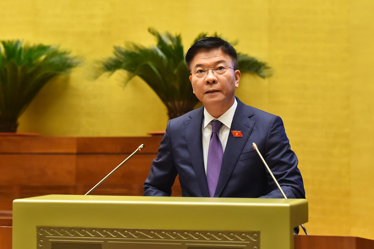 Phó Thủ tướng Chính phủ Lê Thành Long trình bày Tờ trình. (Ảnh: THỦY NGUYÊN)