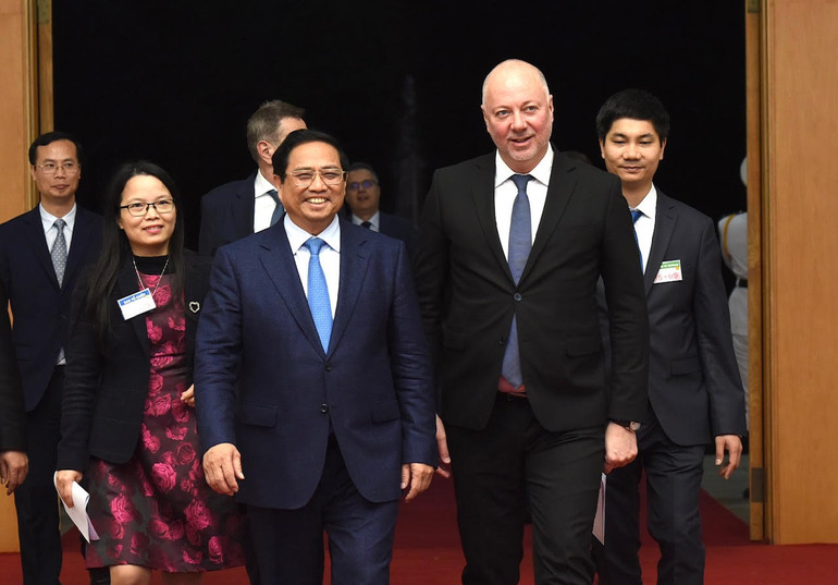 Chiều 8/1, tại Trụ sở Chính phủ, Thủ tướng Phạm Minh Chính hội kiến Chủ tịch Quốc hội Bulgaria Rossen Dimitrov Jeliazkov. (Ảnh: Trần Hải)