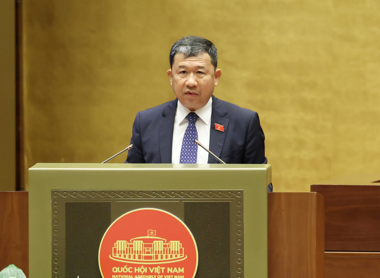 Chủ nhiệm Ủy ban Đối ngoại của Quốc hội Vũ Hải Hà báo cáo thẩm tra tờ trình. (Ảnh: DUY LINH)