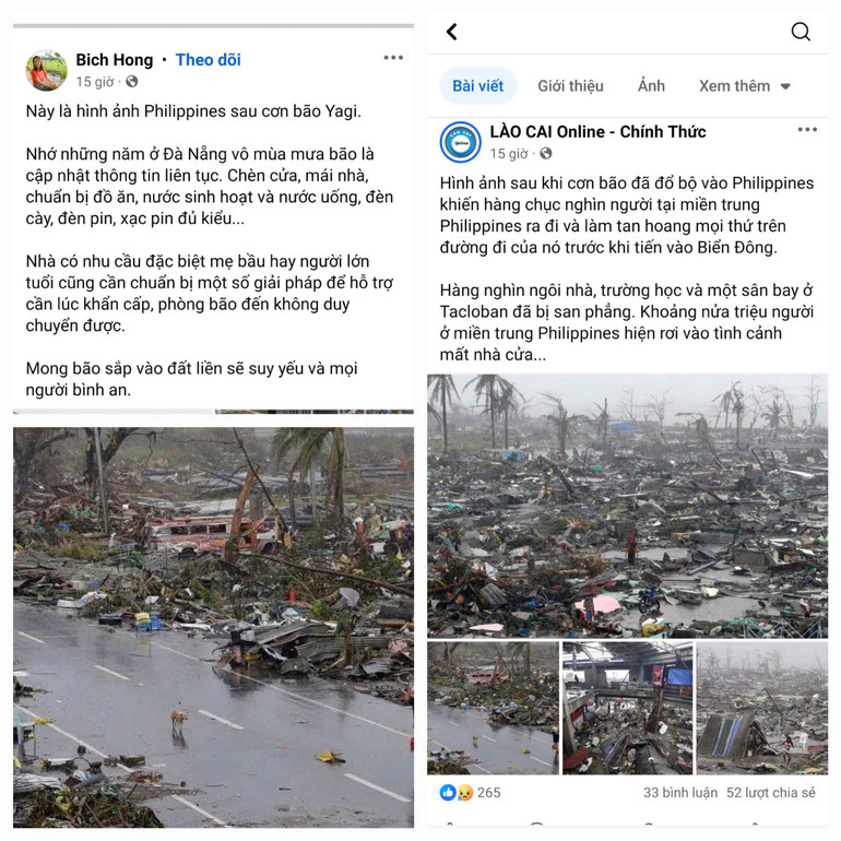 Một số hình ảnh sai sự thật được chia sẻ trên Facebook liên quan đến bão Yagi.