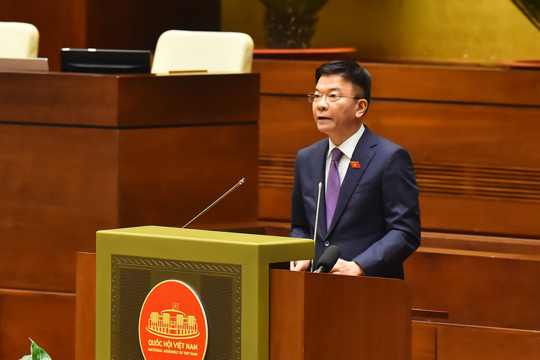 Phó Thủ tướng Chính phủ Lê Thành Long trình bày Tờ trình. (Ảnh: THỦY NGUYÊN)