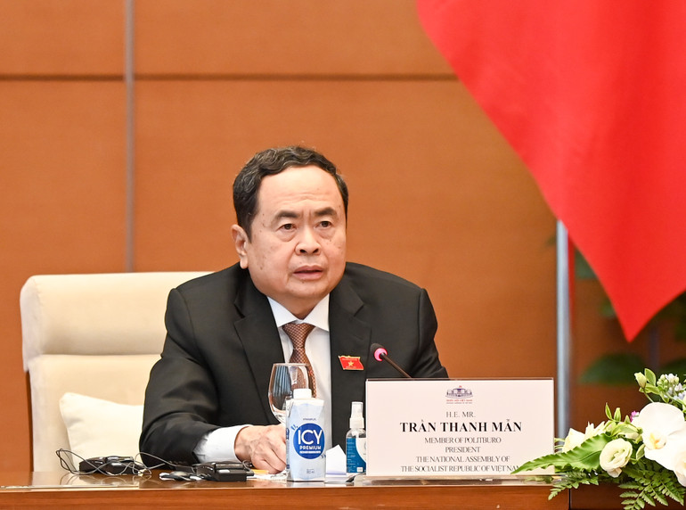 Chủ tịch Quốc hội Trần Thanh Mẫn phát biểu tại cuộc tiếp.