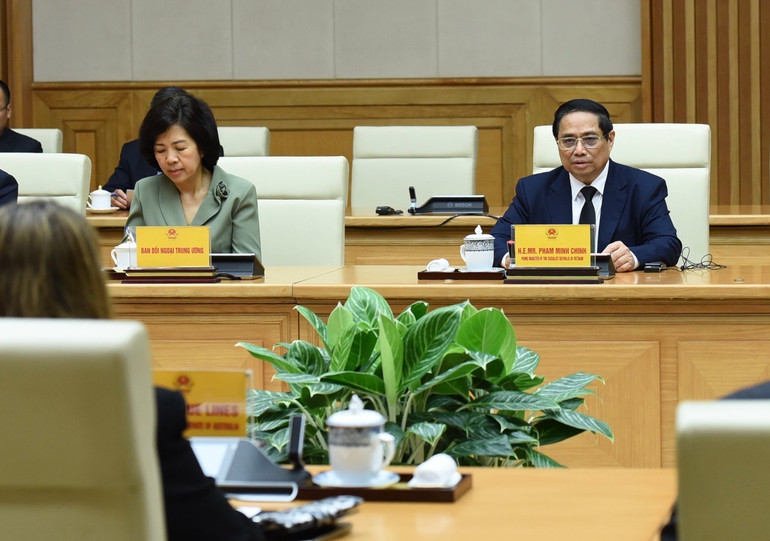 Thủ tướng Phạm Minh Chính phát biểu ý kiến tại buổi tiếp.