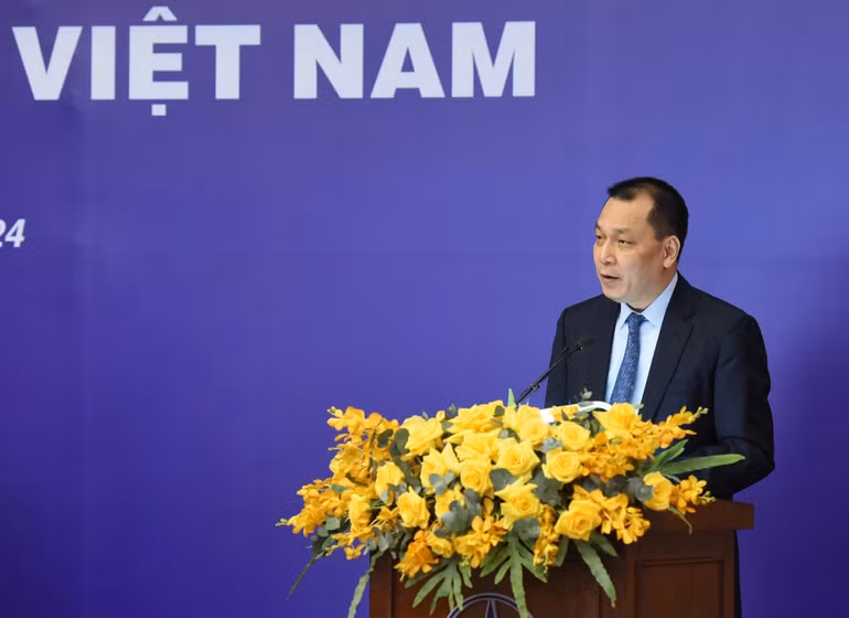 Chủ tịch Hội đồng Thành viên Tập đoàn EVN Đặng Hoàng An phát biểu. (Ảnh: Trần Hải)