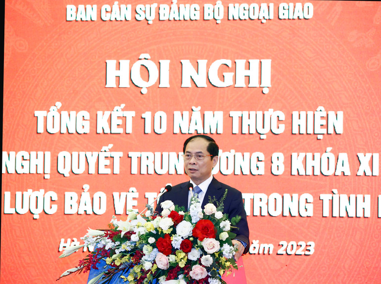 Bộ trưởng Ngoại giao Bùi Thanh Sơn phát biểu. (Ảnh: TTXVN) Bộ trưởng Ngoại giao Bùi Thanh Sơn phát biểu. (Ảnh: TTXVN)