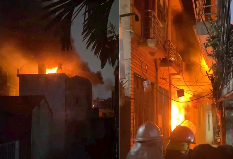 Cảnh sát nỗ lực dập tắt đám cháy.