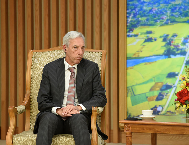 Bộ trưởng Ngoại giao Cộng hòa Bồ Đào Nha Joao Gomes Cravinho phát biểu tại buổi tiếp.