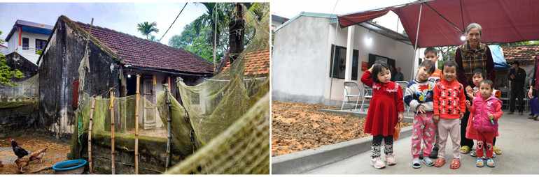 Bên trái là ngôi nhà cũ nhiều năm không tu sửa của bà Gái. Trên nền đất ngày nào, giờ đã có một ngôi nhà nhỏ nhưng ấm cúng và khang trang.