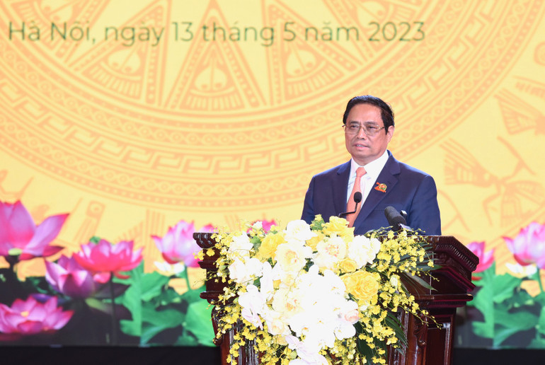 Thủ tướng Phạm Minh Chính phát biểu tại lễ kỷ niệm. (Ảnh: Trần Hải)