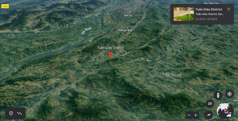 Tại Tuần Giáo, Điện Biên đã từng xảy ra trận động đất có cường độ 6,7. (Ảnh: Google Earth)