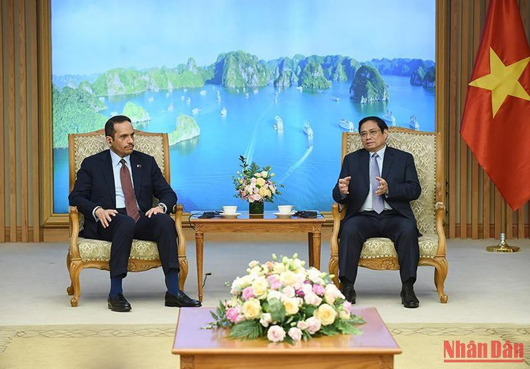 Thủ tướng Phạm Minh Chính tiếp Ngài Sheikh Mohammed bin Abdulrahman Al-Thani, Phó Thủ tướng, Bộ trưởng Ngoại giao Nhà nước Qatar.