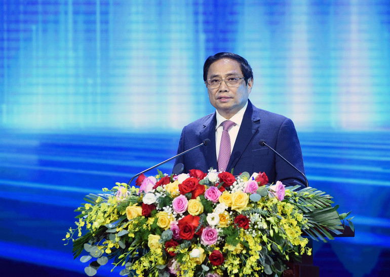 Thủ tướng Phạm Minh Chính phát biểu tại Lễ Công bố sản phẩm đạt Thương hiệu quốc gia Việt Nam năm 2022.