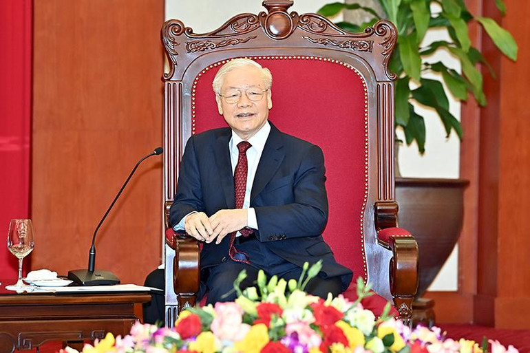 Tổng Bí thư Nguyễn Phú Trọng phát biểu tại buổi tiếp Thủ tướng New Zealand Jacinda Ardern.