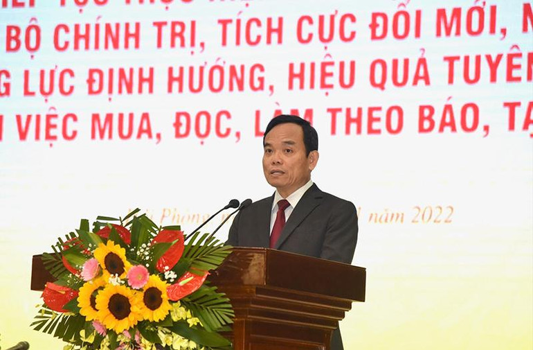 Bí thư Thành ủy Hải Phòng Trần Lưu Quang phát biểu tại Hội nghị.