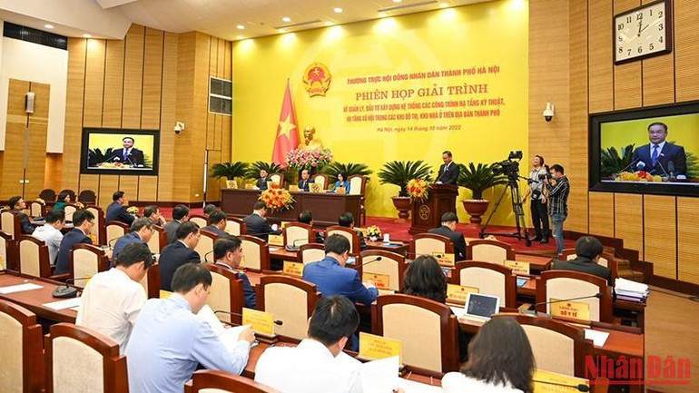 Quang cảnh phiên họp giải trình của Thường trực Hội đồng nhân dân thành phố Hà Nội. (Ảnh: DUY LINH) Quang cảnh phiên họp giải trình của Thường trực Hội đồng nhân dân thành phố Hà Nội. (Ảnh: DUY LINH)
