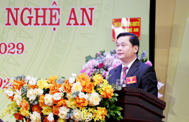 Đồng chí Thái Thanh Quý, Ủy viên Trung ương Đảng, Bí thư Tỉnh ủy Nghệ An phát biểu tại Đại hội.