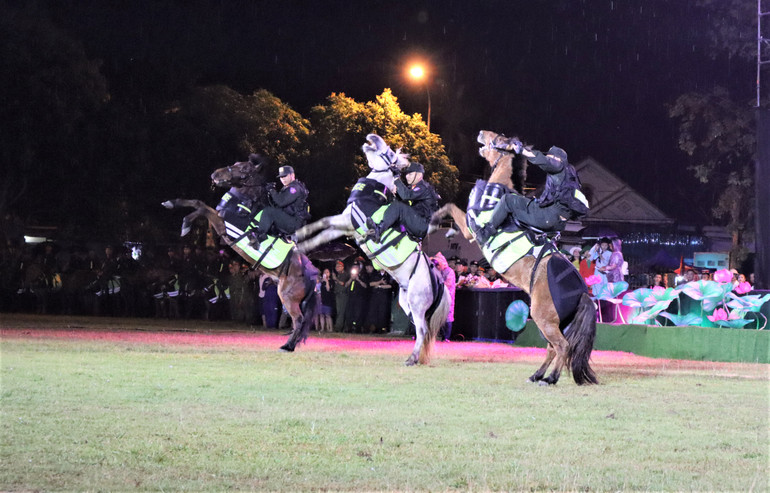 Nhiều kỹ thuật phức tạp như: điều khiển ngựa chạy đại buông hai tay; cưỡi ngựa chạy đại kết hợp sử dụng các loại vũ khí, công cụ hỗ trợ; vượt qua vòng lửa; điều khiển ngựa nằm... được Cảnh sát cơ động kỵ binh trình diễn.