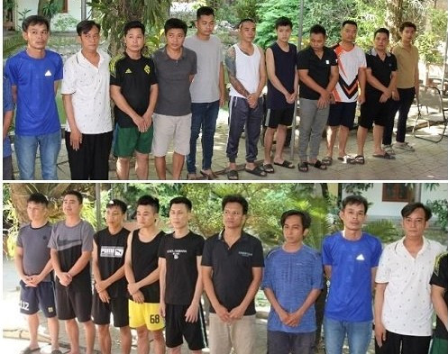 Các đối tượng tham gia đường dây cá độ bị Công an thành phố Vinh bắt giữ. (Ảnh Công an Nghệ An cung cấp)