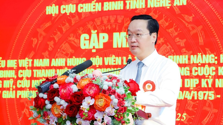 Đồng chí Nguyễn Đức Trung, Bí thư Tỉnh ủy Nghệ An phát biểu tại buổi gặp mặt.