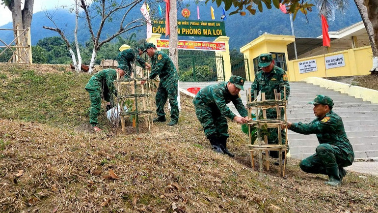 Cán bộ, chiến sĩ Đồn Biên phòng Na Loi tổ chức Tết trồng cây "Đời đời nhớ ơn Bác Hồ" Xuân Ất Tỵ năm 2025.