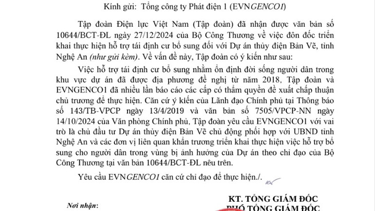 Công văn số 541/EVN-QLXD ngày 22/1/2025 của EVN gửi EVNGENCO1. Công văn số 541/EVN-QLXD ngày 22/1/2025 của EVN gửi EVNGENCO1.