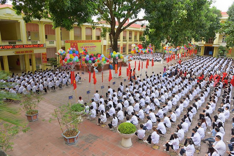 Lễ khai giảng năm học 2023-2024 tại Trung tâm Giáo dục nghề nghiệp-Giáo dục thường xuyên thành phố Chí Linh (Hải Dương). Ảnh: THÙY DƯƠNG