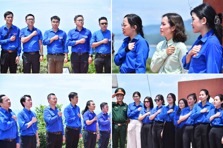 Khoảnh khắc tự hào trong lễ chào cờ tại Cột cờ Tổ quốc thuộc Đảo La của Đoàn viên thanh niên các cơ quan thuộc Cụm hoạt động số III - Đoàn khối Các cơ quan Trung ương và Tỉnh đoàn Quảng Bình.