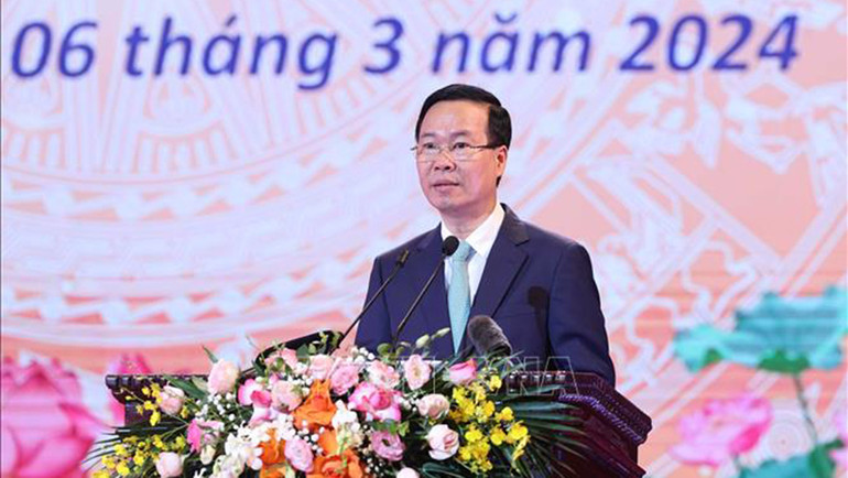 Chủ tịch nước Võ Văn Thưởng phát biểu tại buổi Lễ. Ảnh: TTXVN